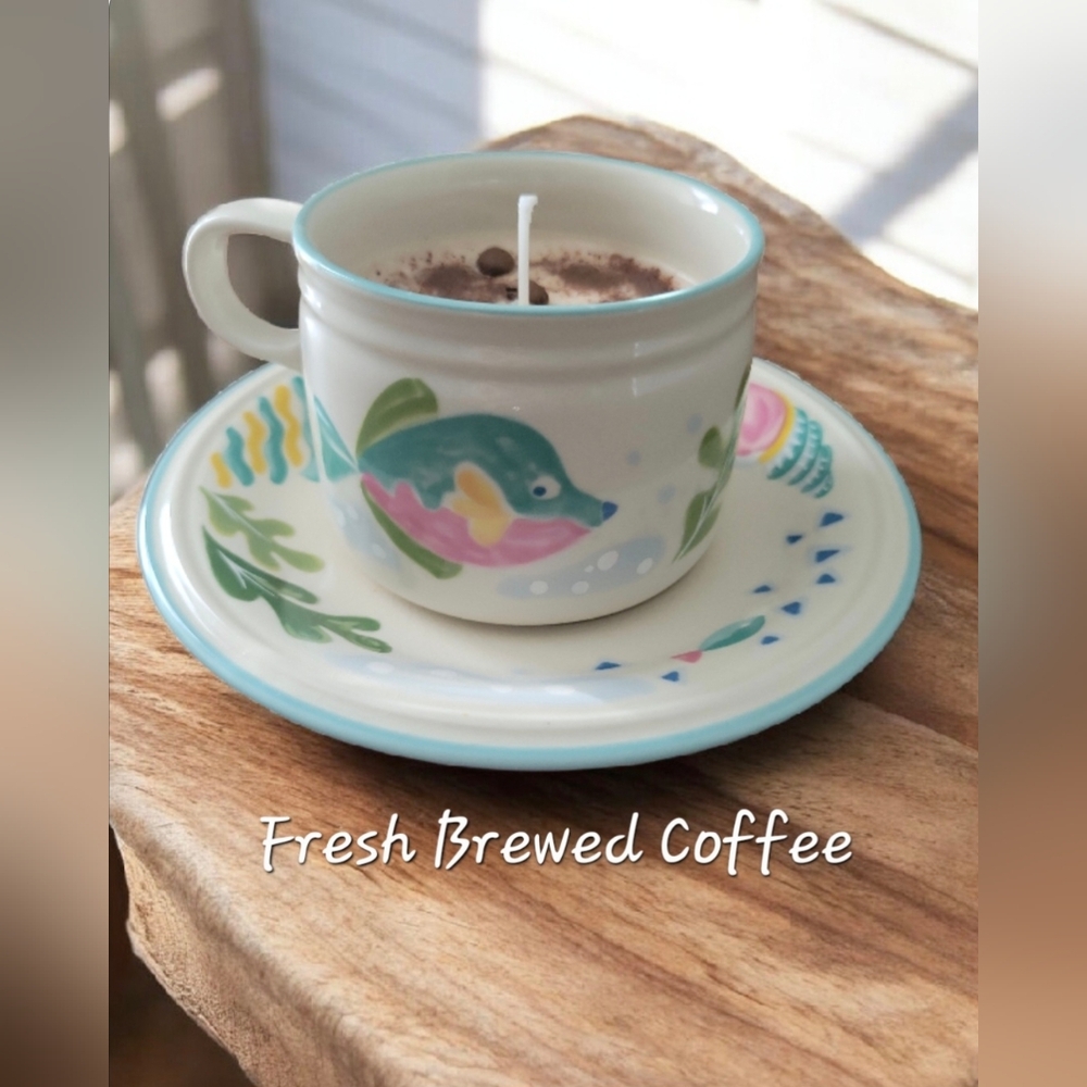 Fresh Brewed Coffee Scented Candle Nautical Teacup & Saucer